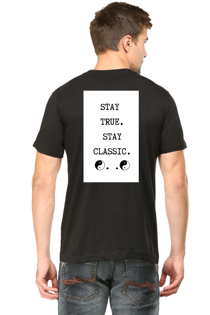 Loyia signature tee in black with a bold graphic and stylish text on the back