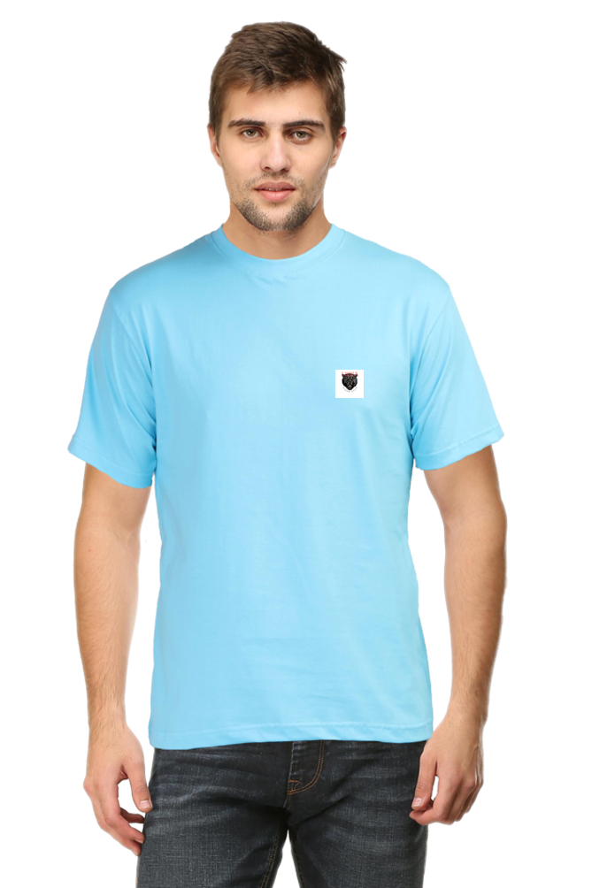 Loyia signature tee in light blue featuring a stylish logo patch on the chest for casual wear