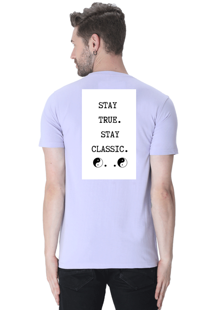 LOYIA signature tee in lavender with classic typography design on the back