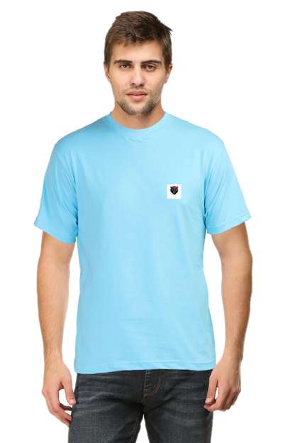 Loyia signature tee in light blue featuring a stylish logo patch on the chest for casual wear