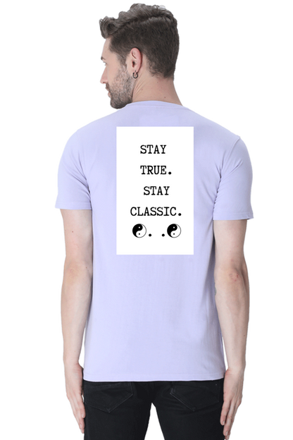 LOYIA signature tee in lavender with classic typography design on the back